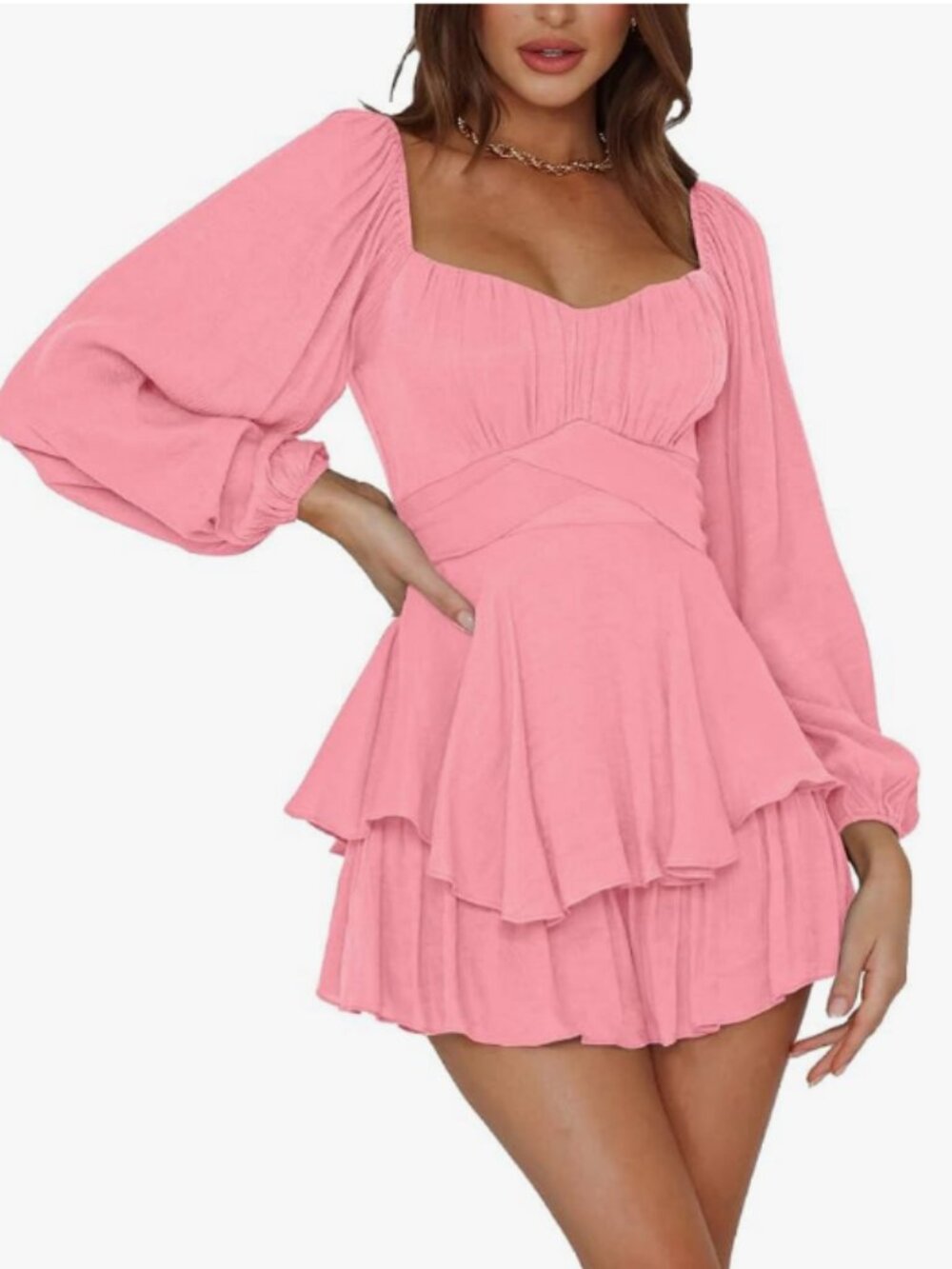 Pink Long Sleeve Romper | Puff Sleeve Skort Romper | XL | Never Worn